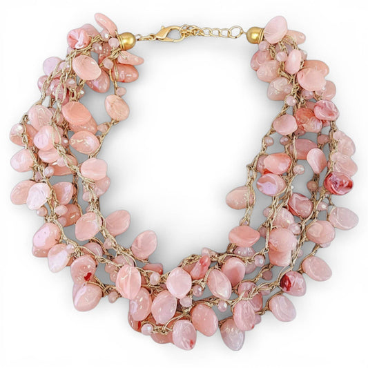 Pink Beaded Collar Necklace | Coastal Statement Jewelry
