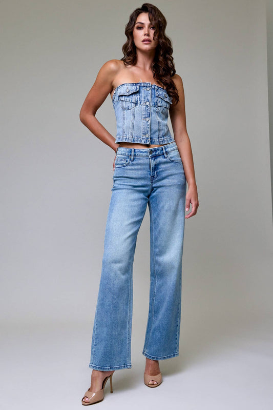 Vintage Wash Stretch Mid Rise Dad Jean
