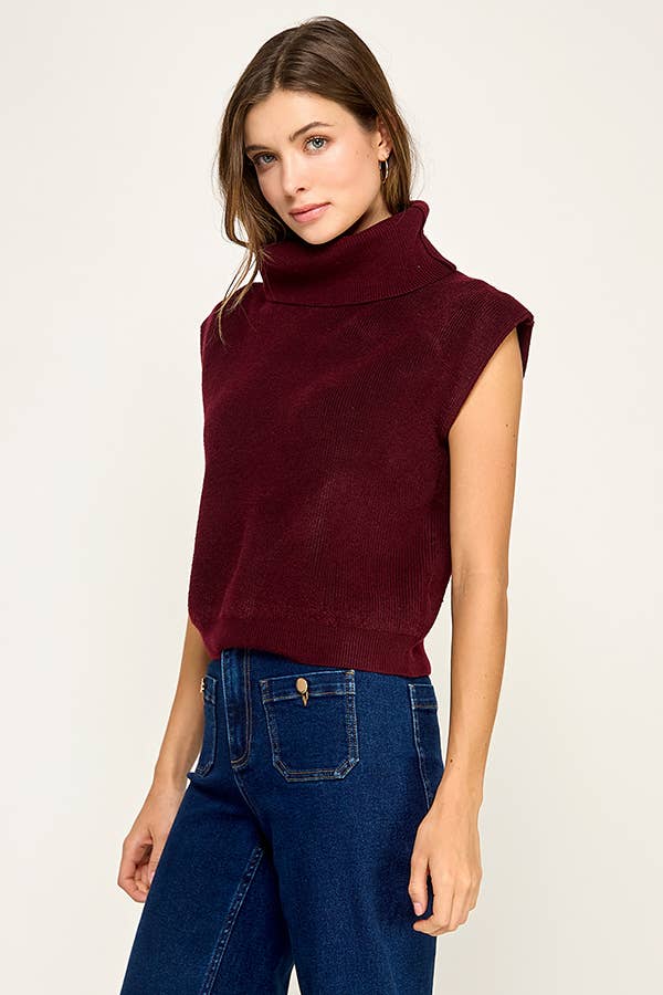 RIBBED SLEEVELESS TURTLENECK SWEATER