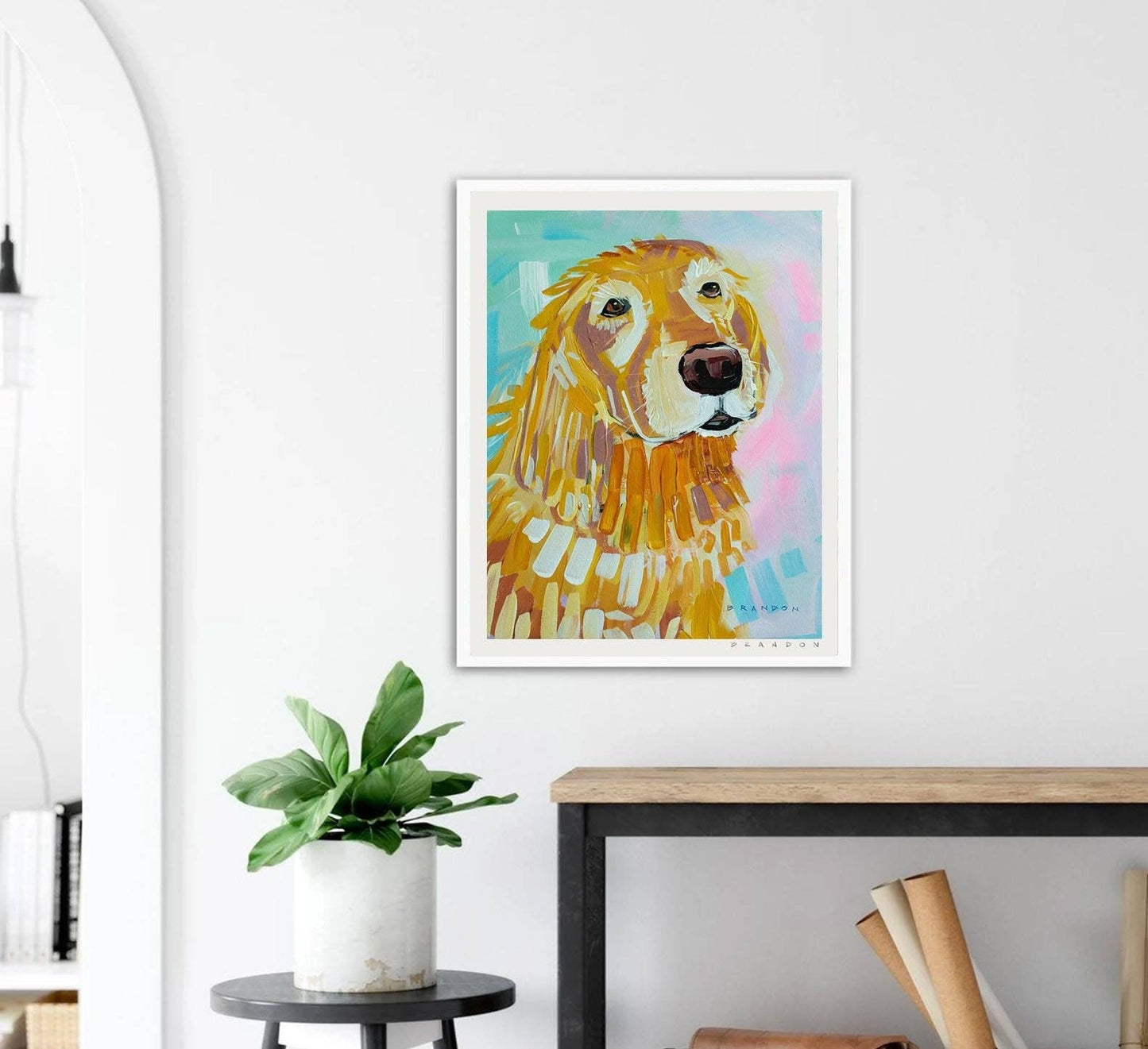 Golden Retriever Wall Art Print – Framed Dog Painting Decor