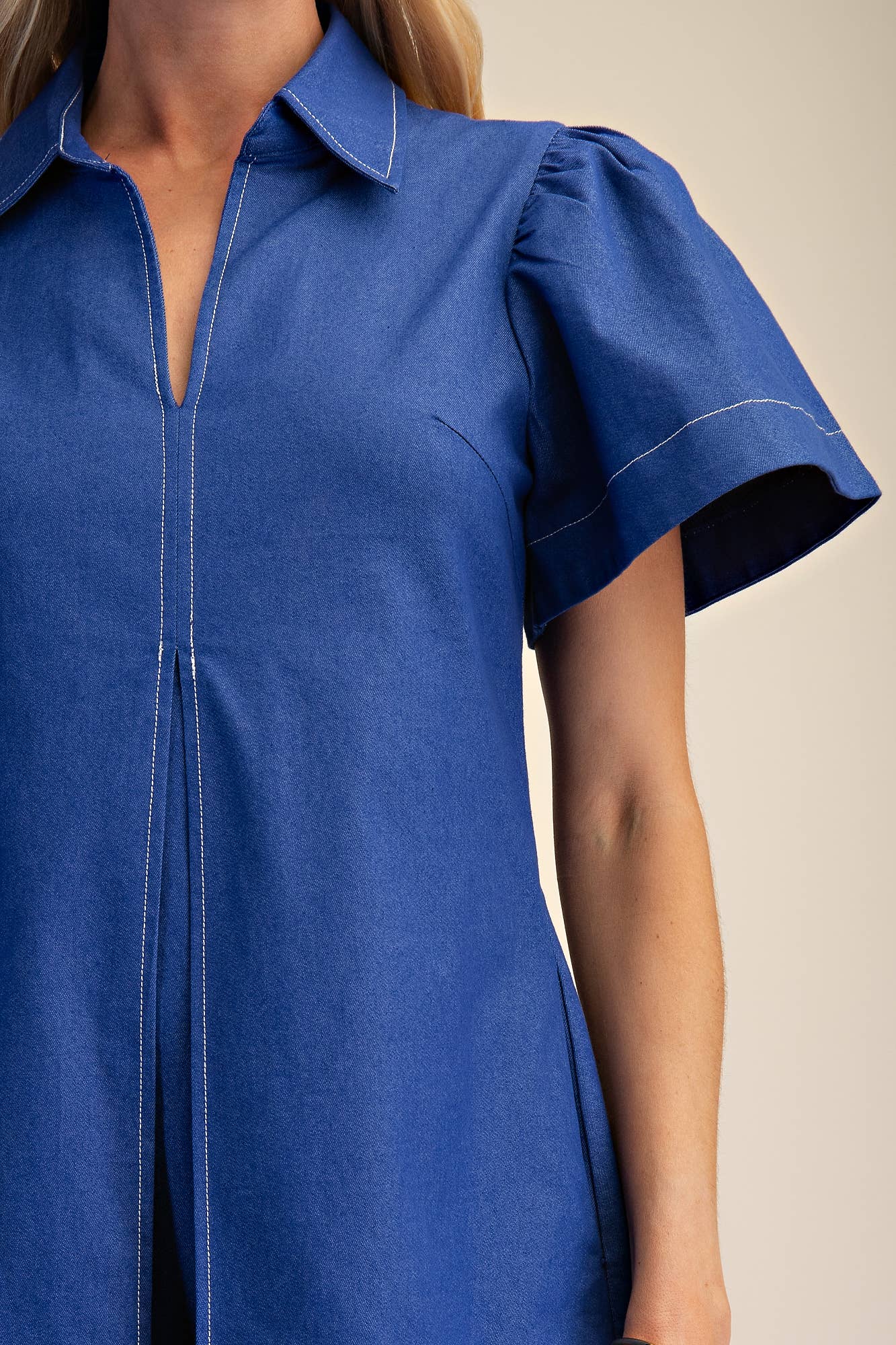 LAST CHANCE - Collared V-Neck Pleated Mini Dress