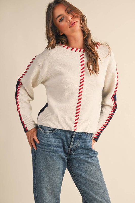 WHIP STITCH TWO-TONE SWEATER