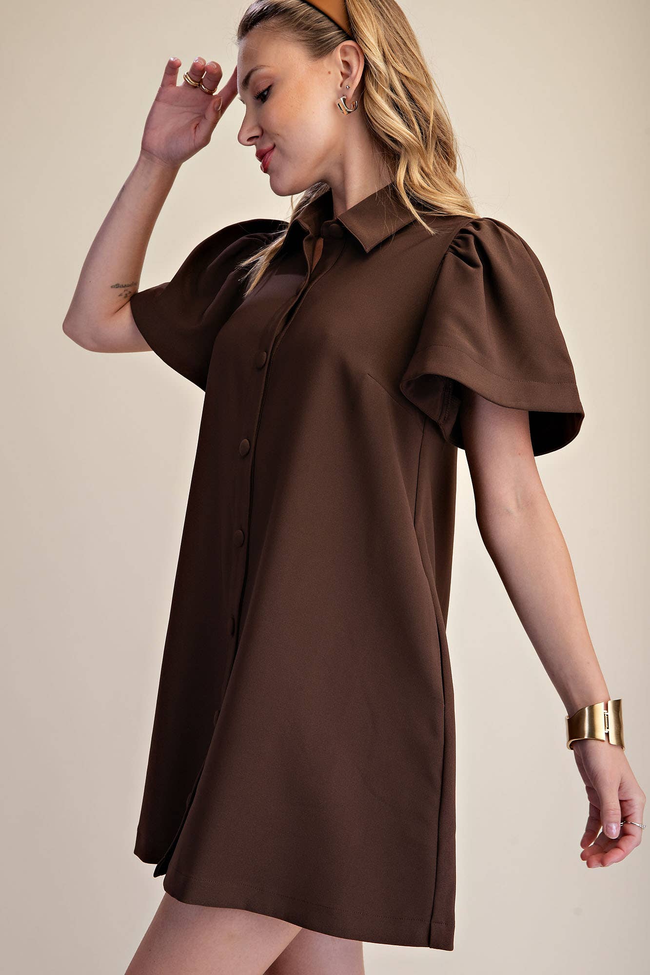 Mini Dress Collar Neck Covered Button Down
