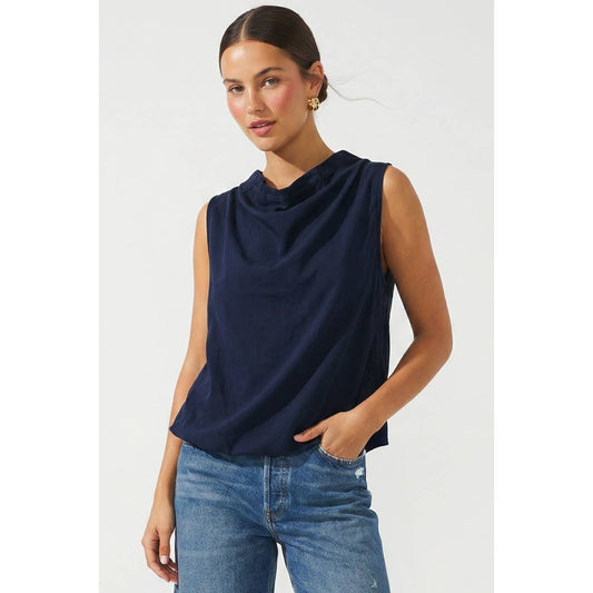 Cinched Mock Neck Sleeveless Top