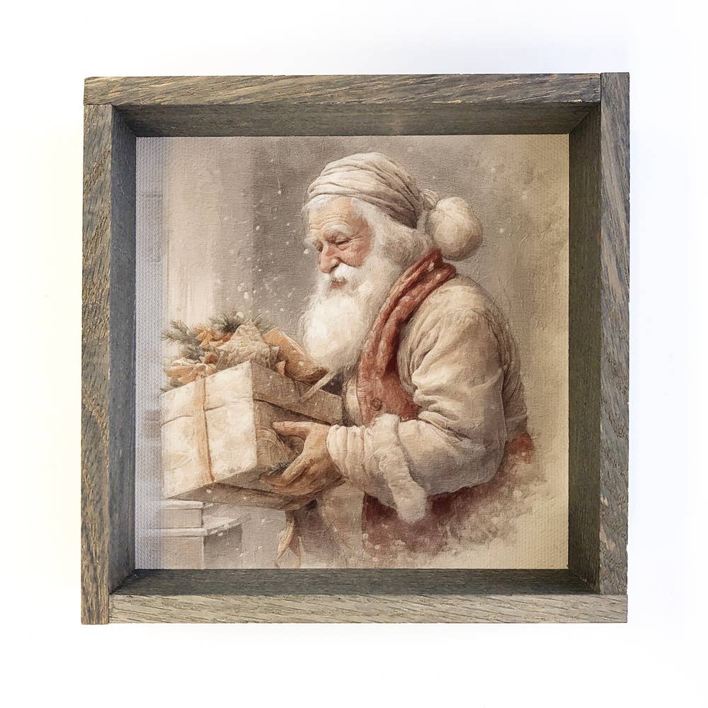 Vintage Santa Art Framed Boxed Sign