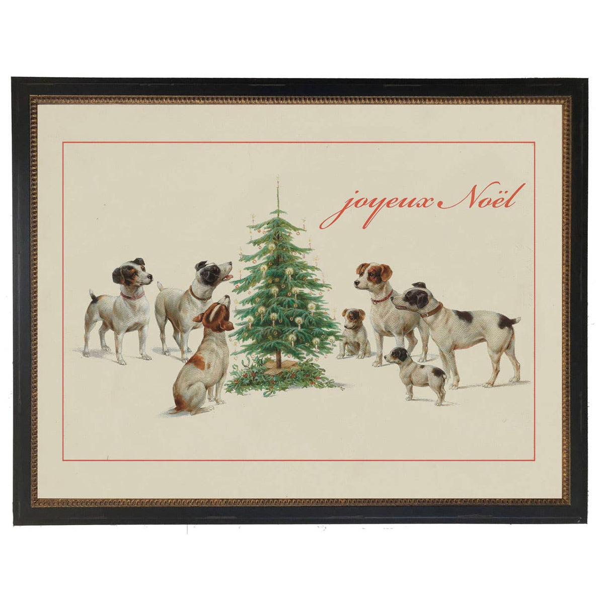 Framed vintage Christmas dog scene