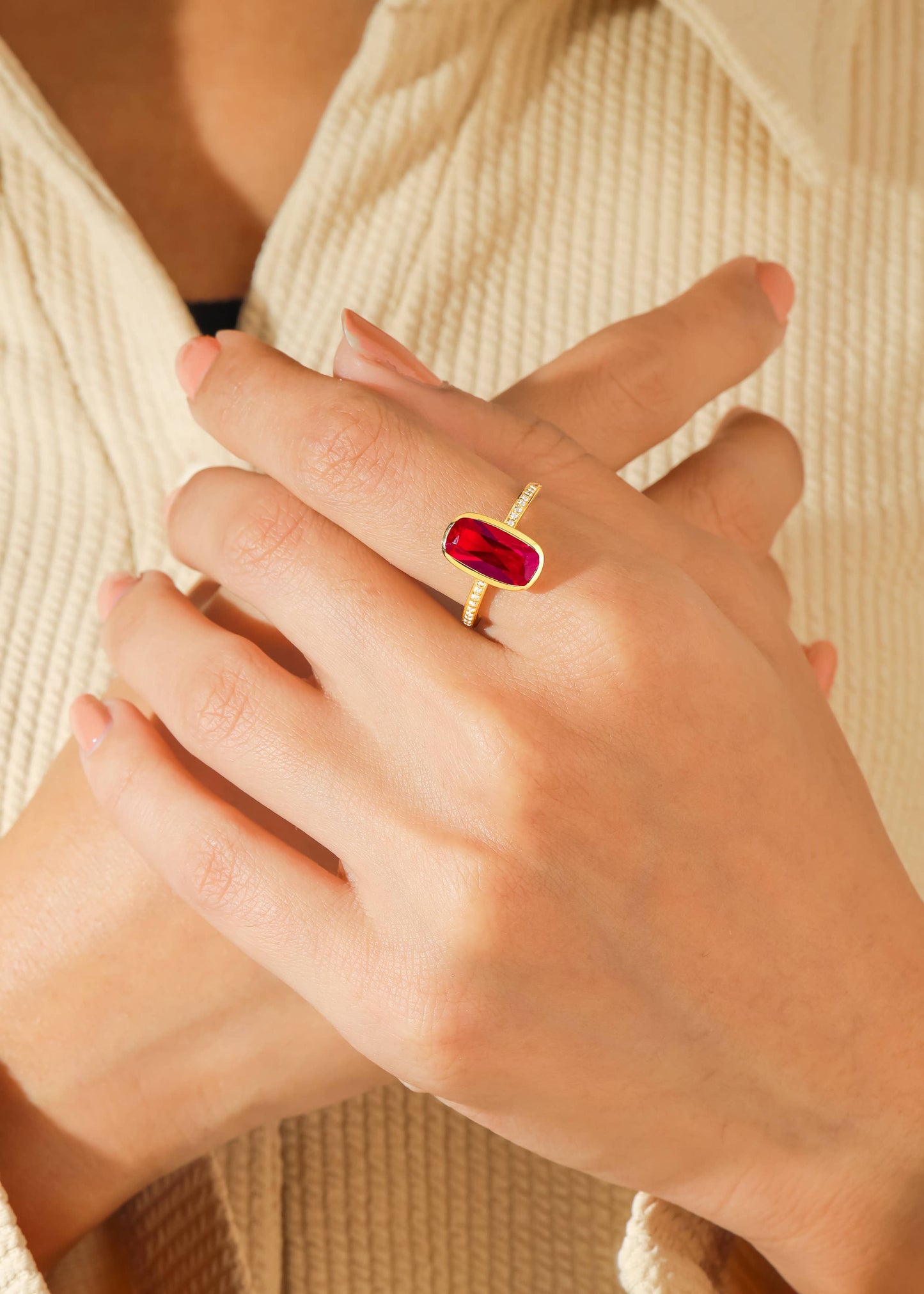 Lab Created Ruby Verdant Halo Pave Ring