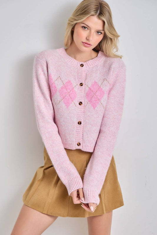 ARGYLE BUTTON UP CARDIGAN