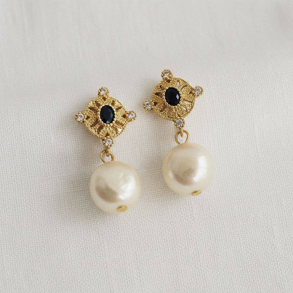 Vintage Inspired Freshwater Pearl Cubic Zirconia Dangle Earr