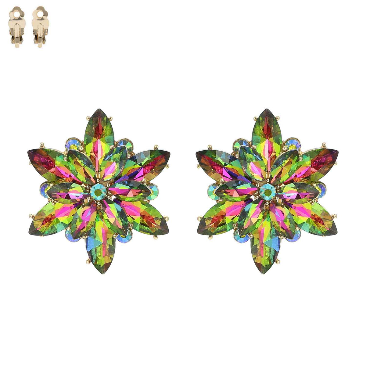 Flower Snowflake Evening Clip On Earrings
