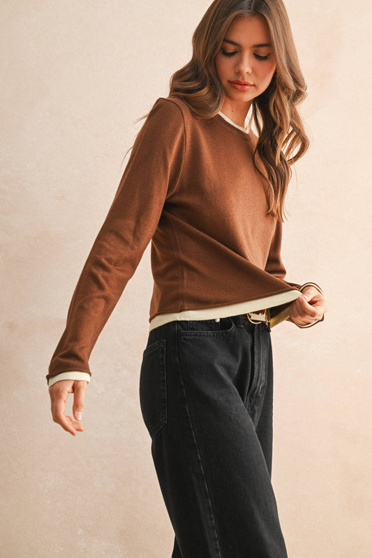 T5259   LONG SLEEVE LOOKS LATERED KNITTED TOP