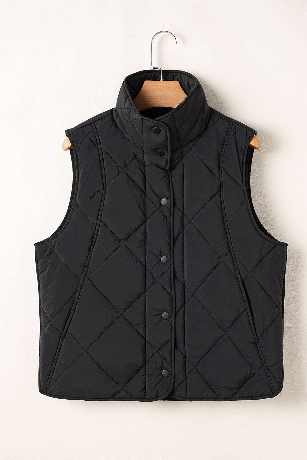 LAST CHANCE - Quilted Stand Neck Button Down Pocket Vest Coat - size S
