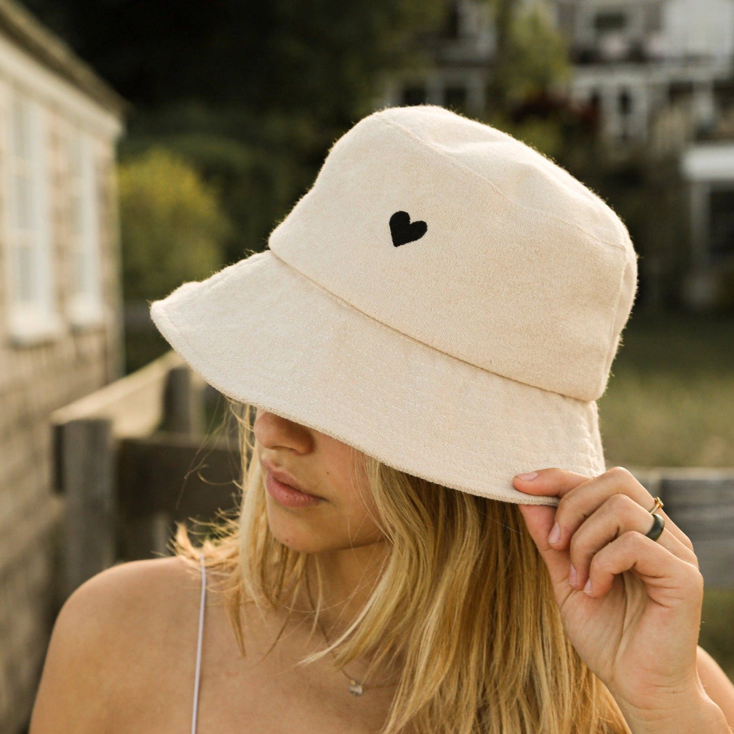 White Terry Towel Bucket Hat - Heart Hat