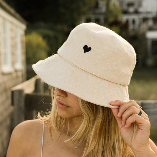 White Terry Towel Bucket Hat - Heart Hat