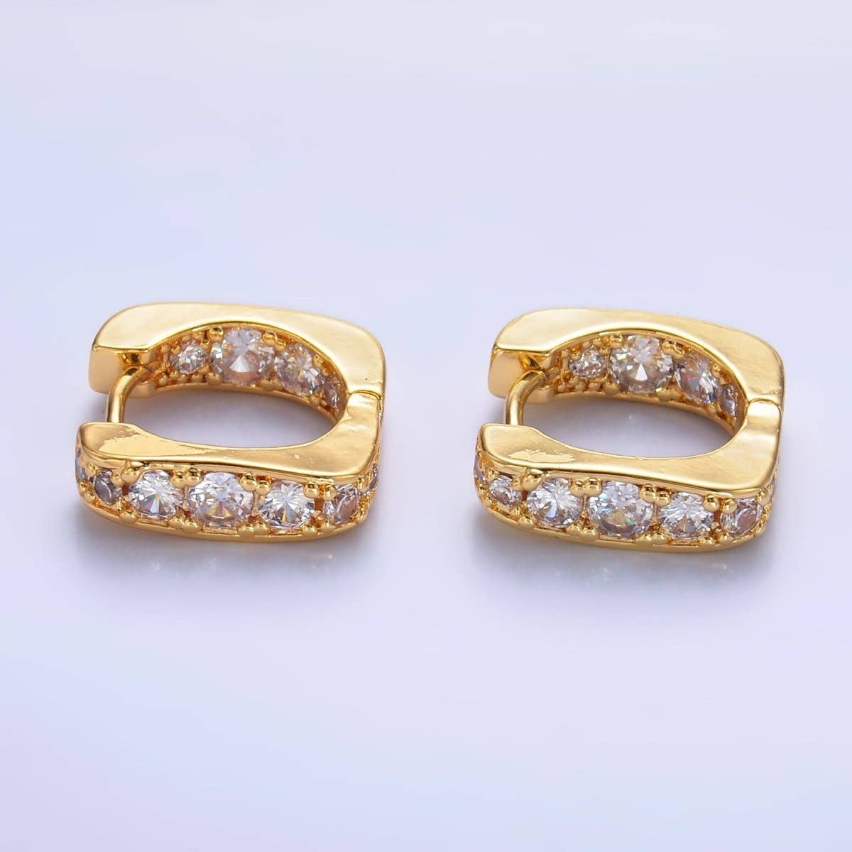 24K Gold Filled 16mm CZ Lined Square Huggie Earrings