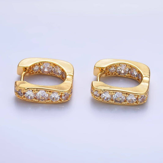 24K Gold Filled 16mm CZ Lined Square Huggie Earrings