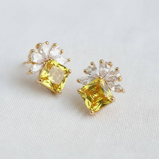 Floral Gemstone Stud Earrings with Elegant Design