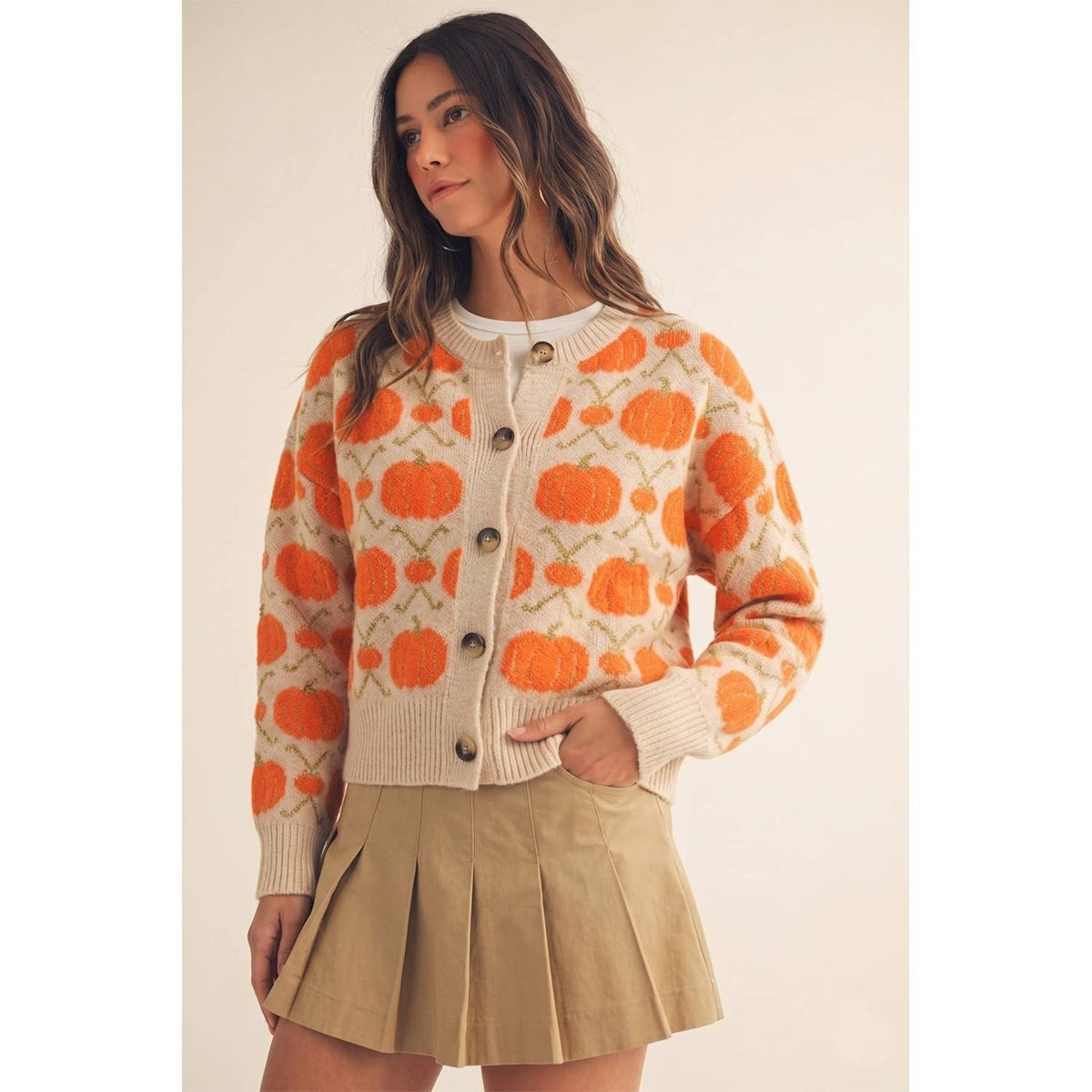 Vintage Pumpkin Blossom Charm Knit Cardigan