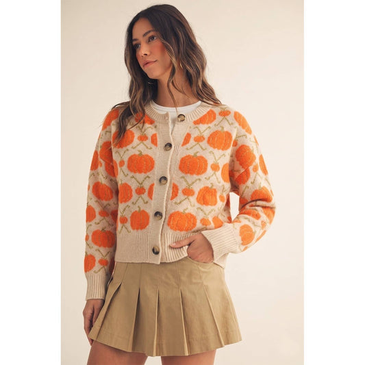 Vintage Pumpkin Blossom Charm Knit Cardigan