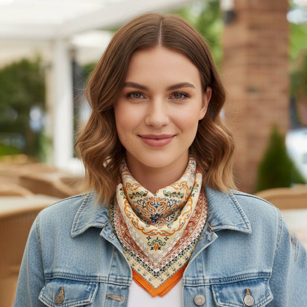 PAISLEY ARABESQUE ORIENTAL BANDANA SQUARE NECK SCARF