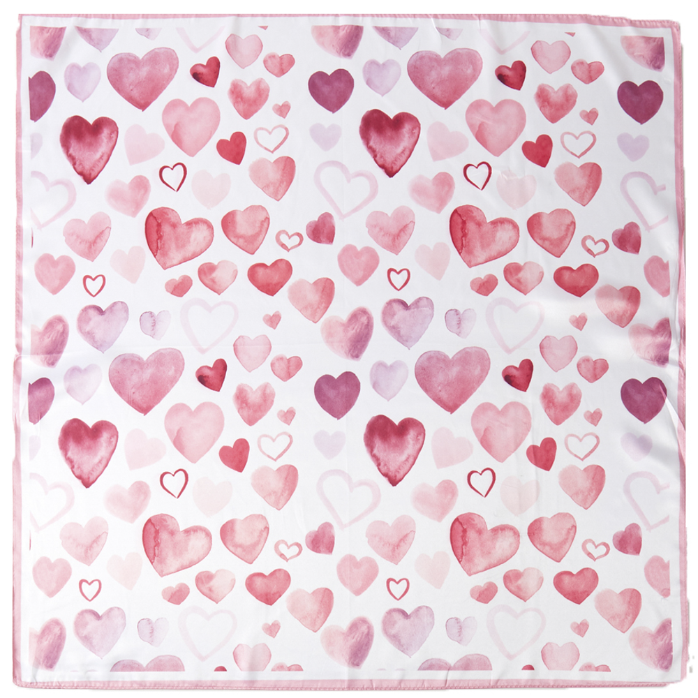 HEART PRINT SILKY BANDANA NECK SCARF