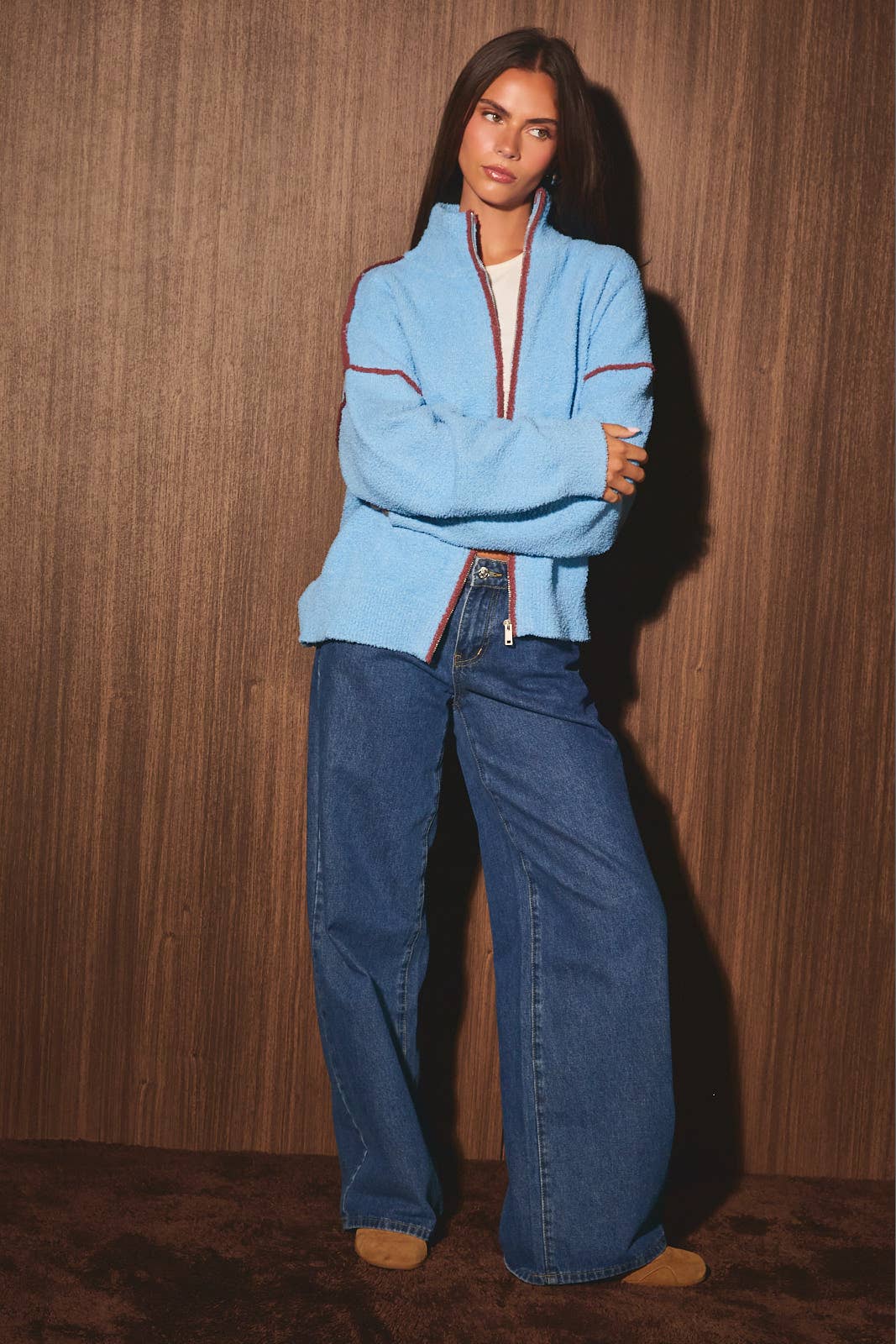 ZIPPER FRONT SWEATER JACKET