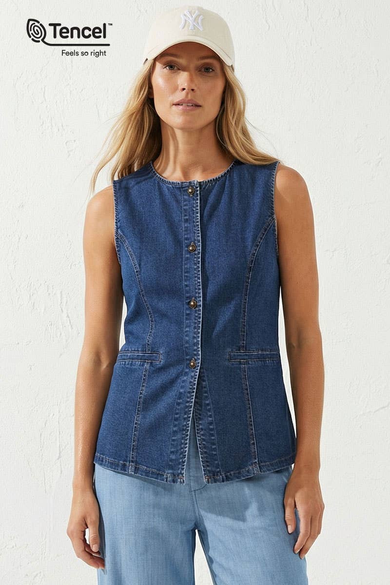Sleeveless Longline Denim Vest Top