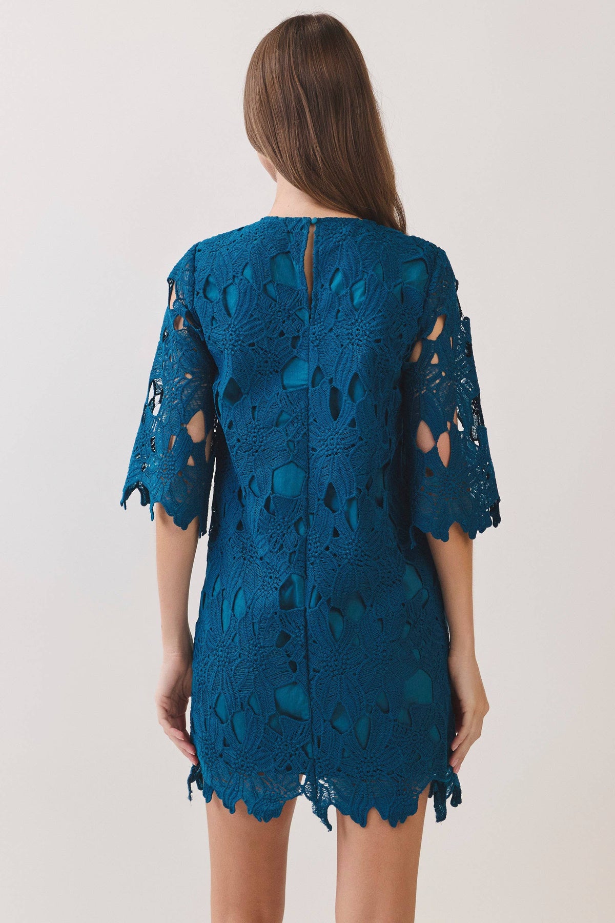 Crochet Lace Scalloped Hem Mini Dress