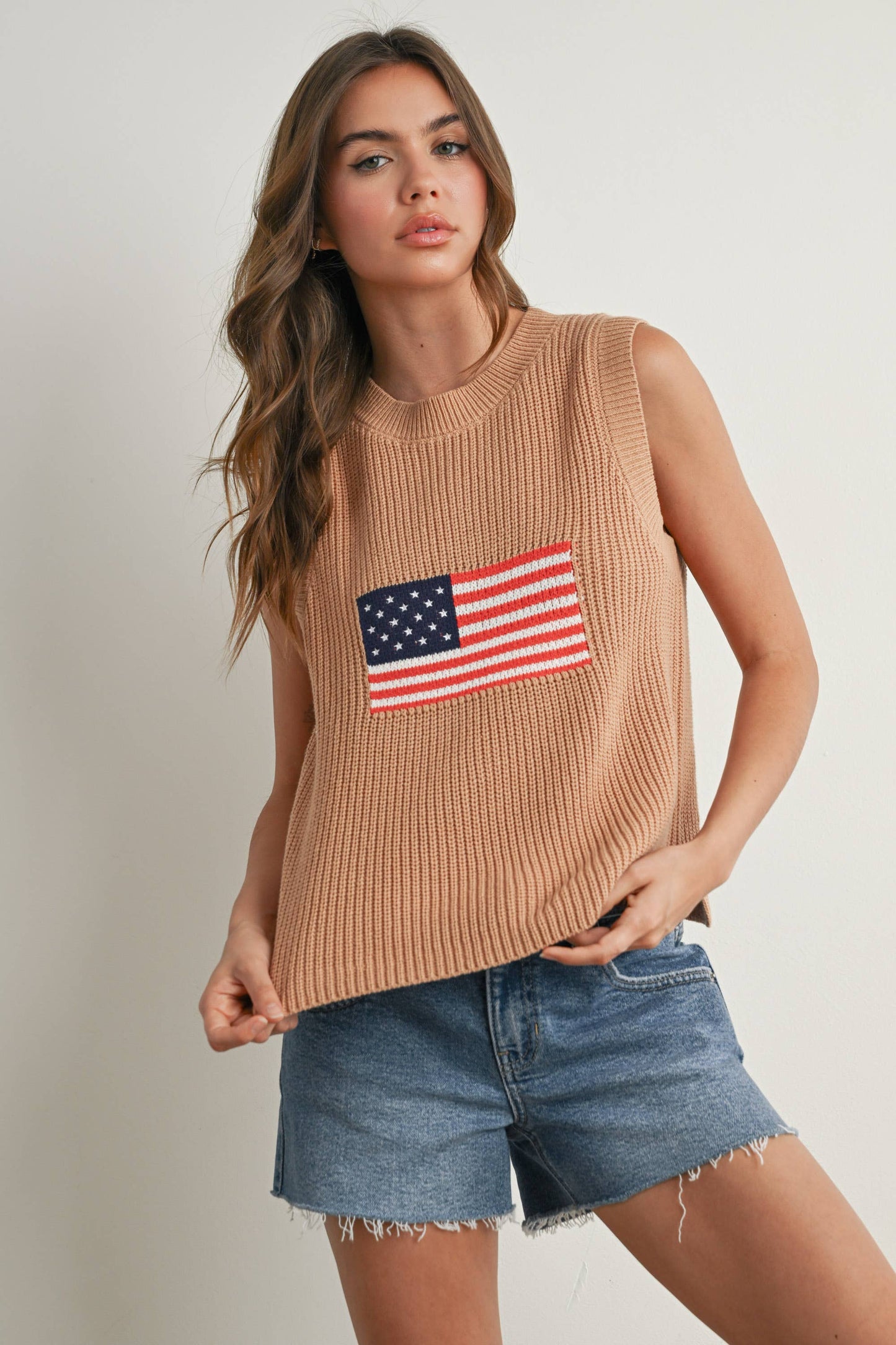 American Flag Knit Sleeveless Sweater
