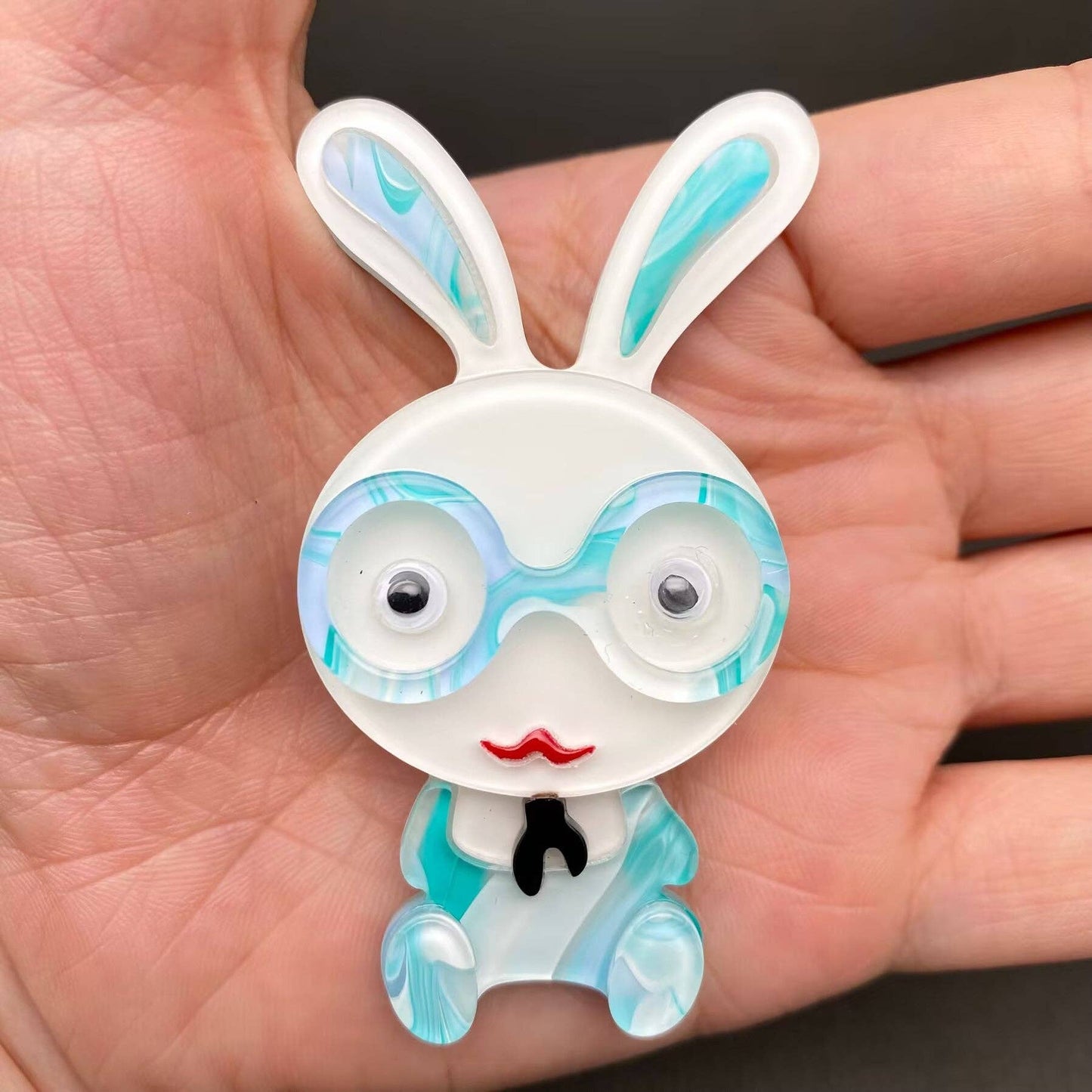 Rabbit with Glasses Acrylic Brooch