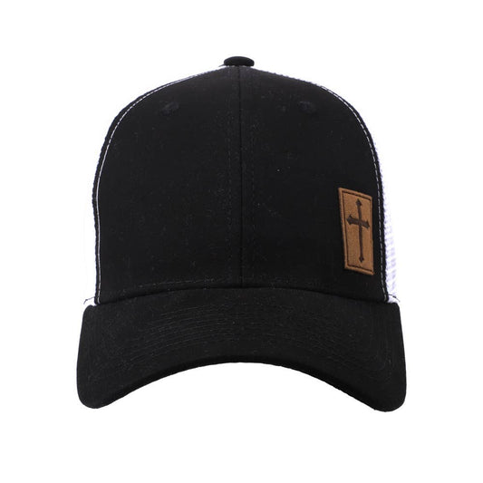 Trucker Hat with Cross Patch - Black & White