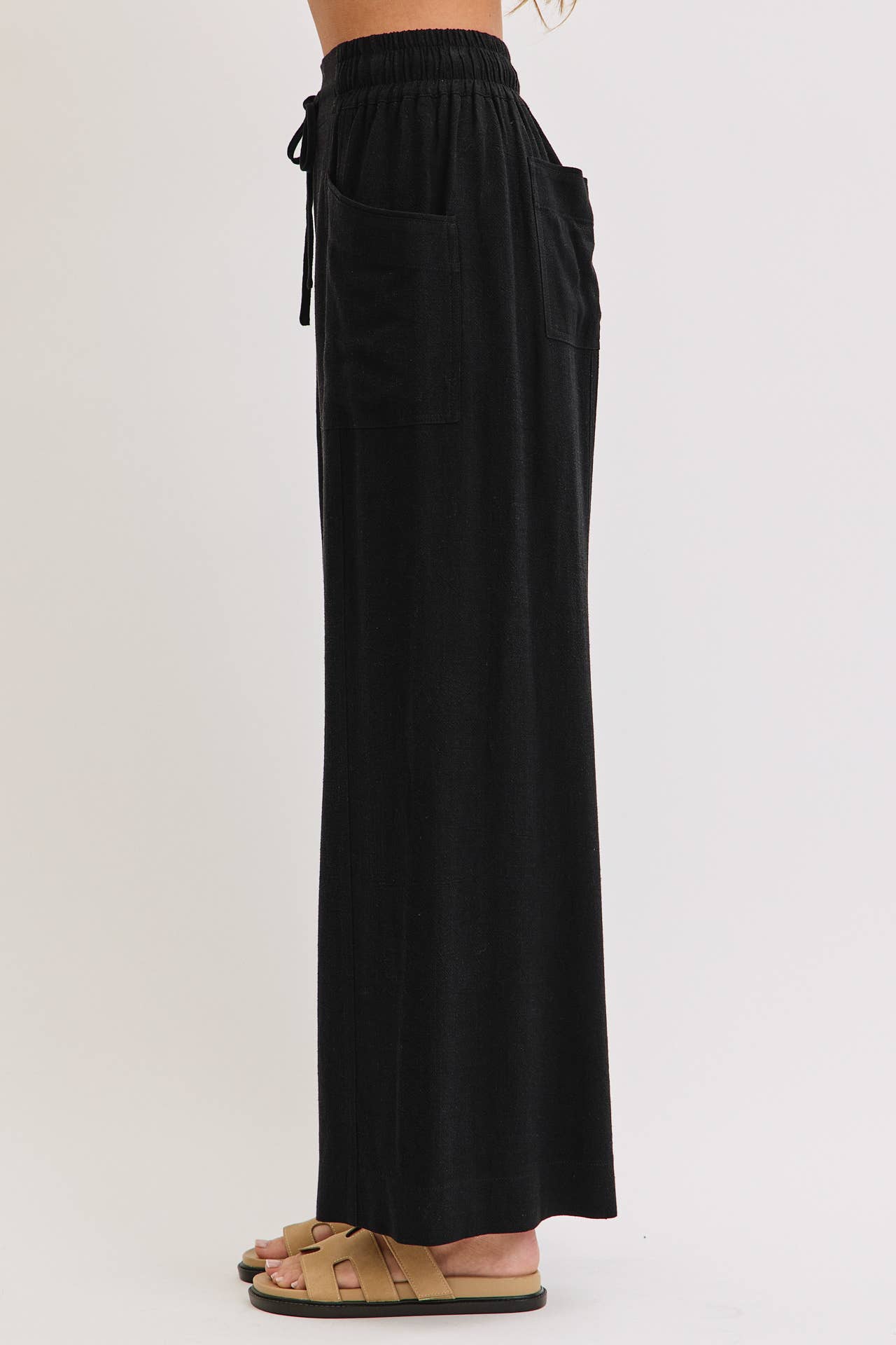 WIDE LEG TIE WAIST LINEN PANTS