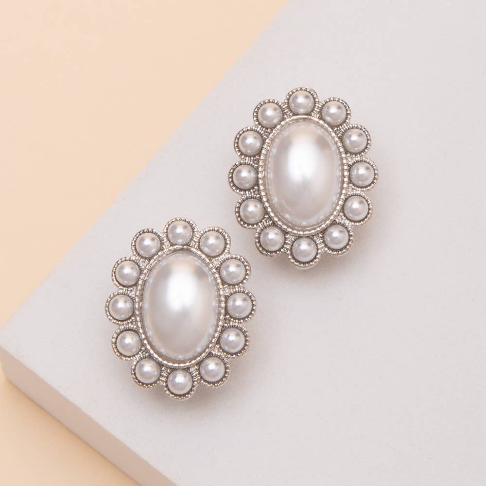 Oval Pearl And Crystal Clip On Earrings