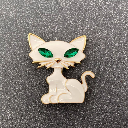 Enamel Black & White Cat Brooch