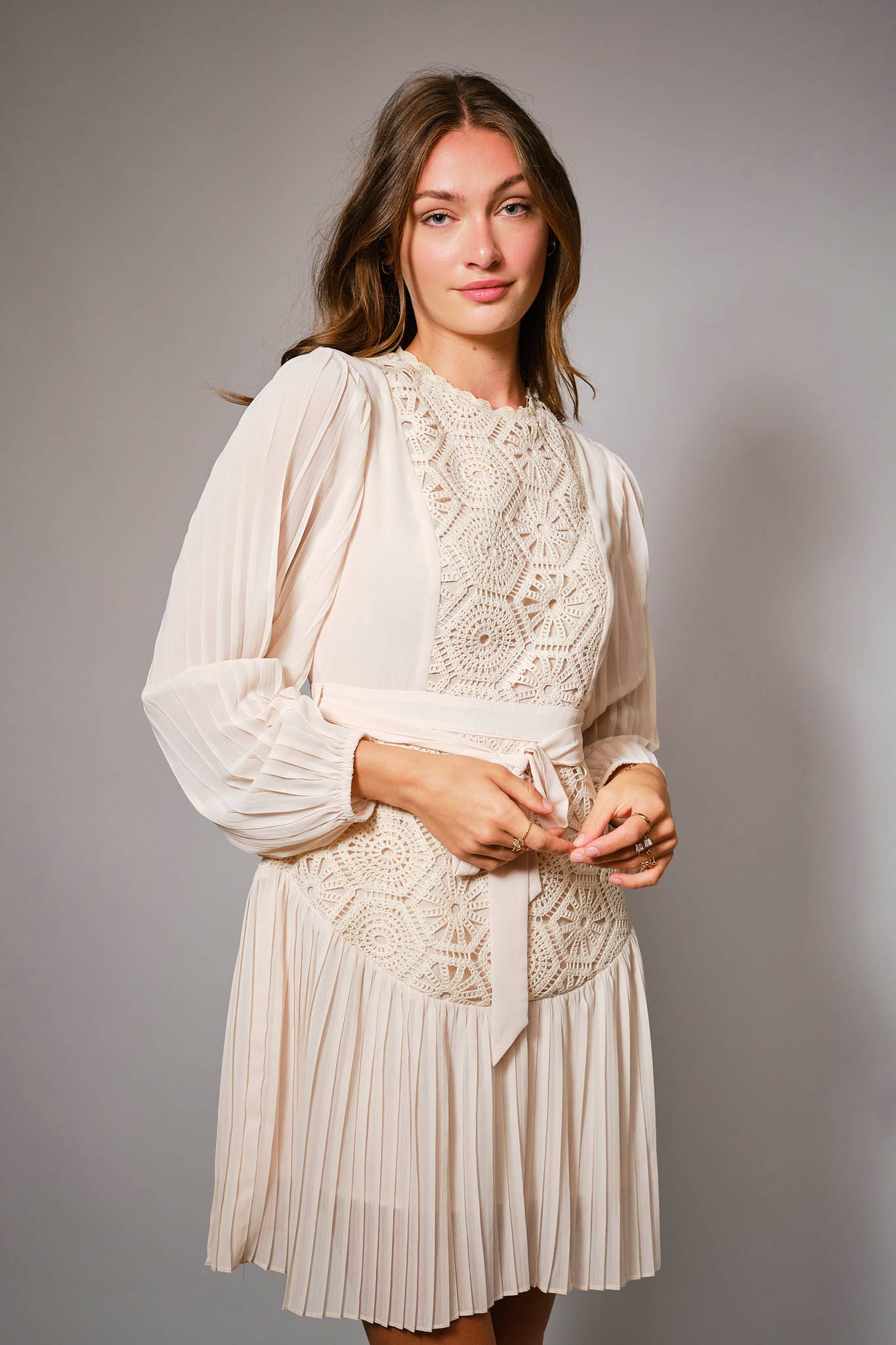 Lace Trim A-Line Blouse Dress