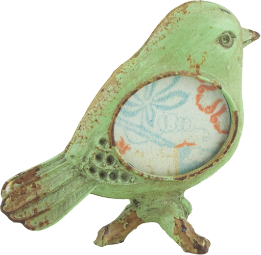 Sage green bird-shaped photo frame with oval opening