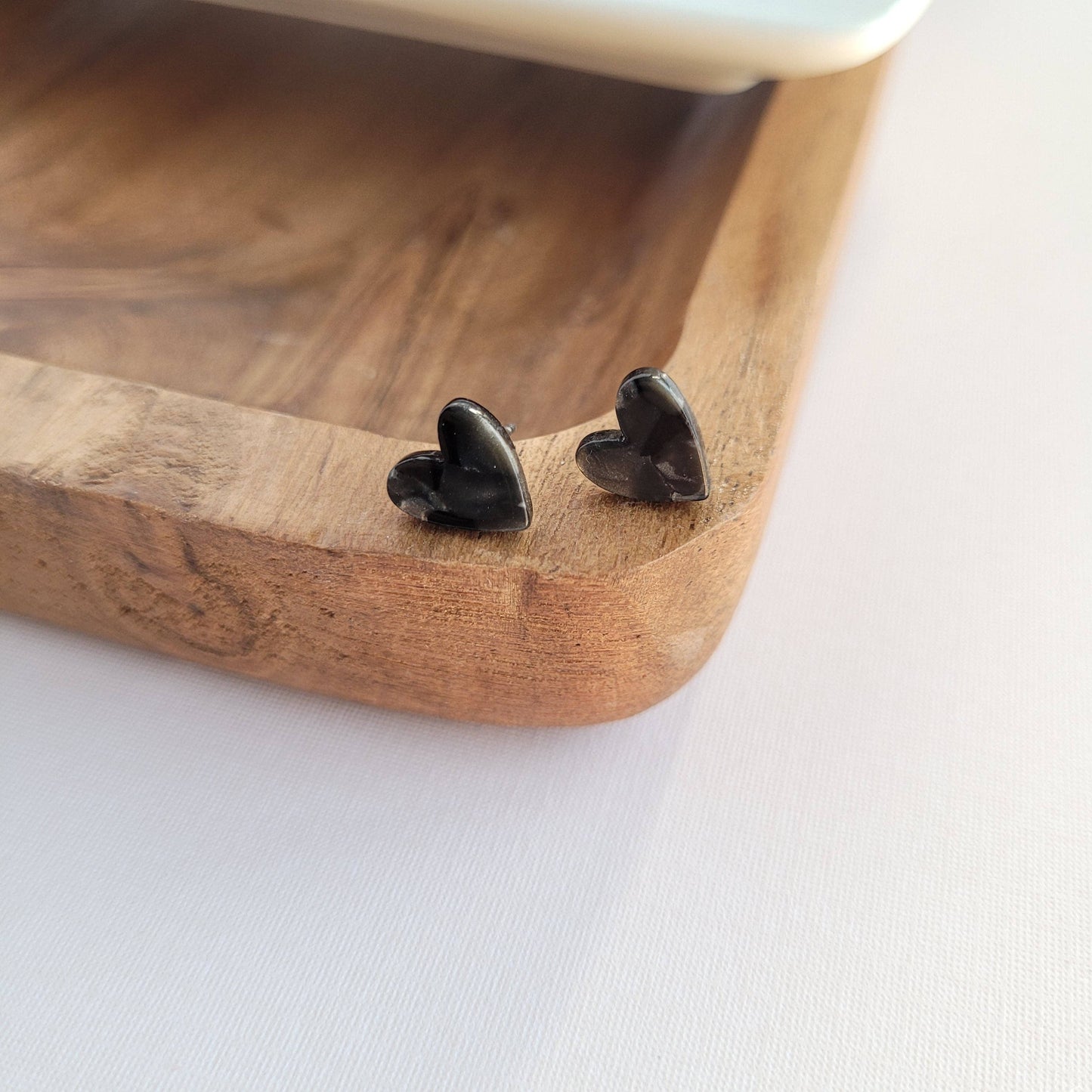 Hand Drawn Heart Studs – Black