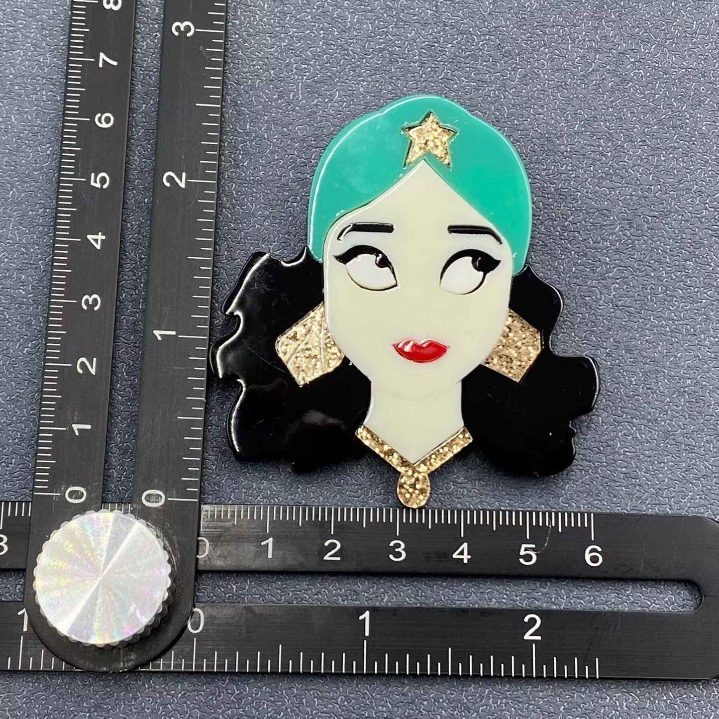 Long Hair Wearing Headscarf Girl Acrylic Brooch