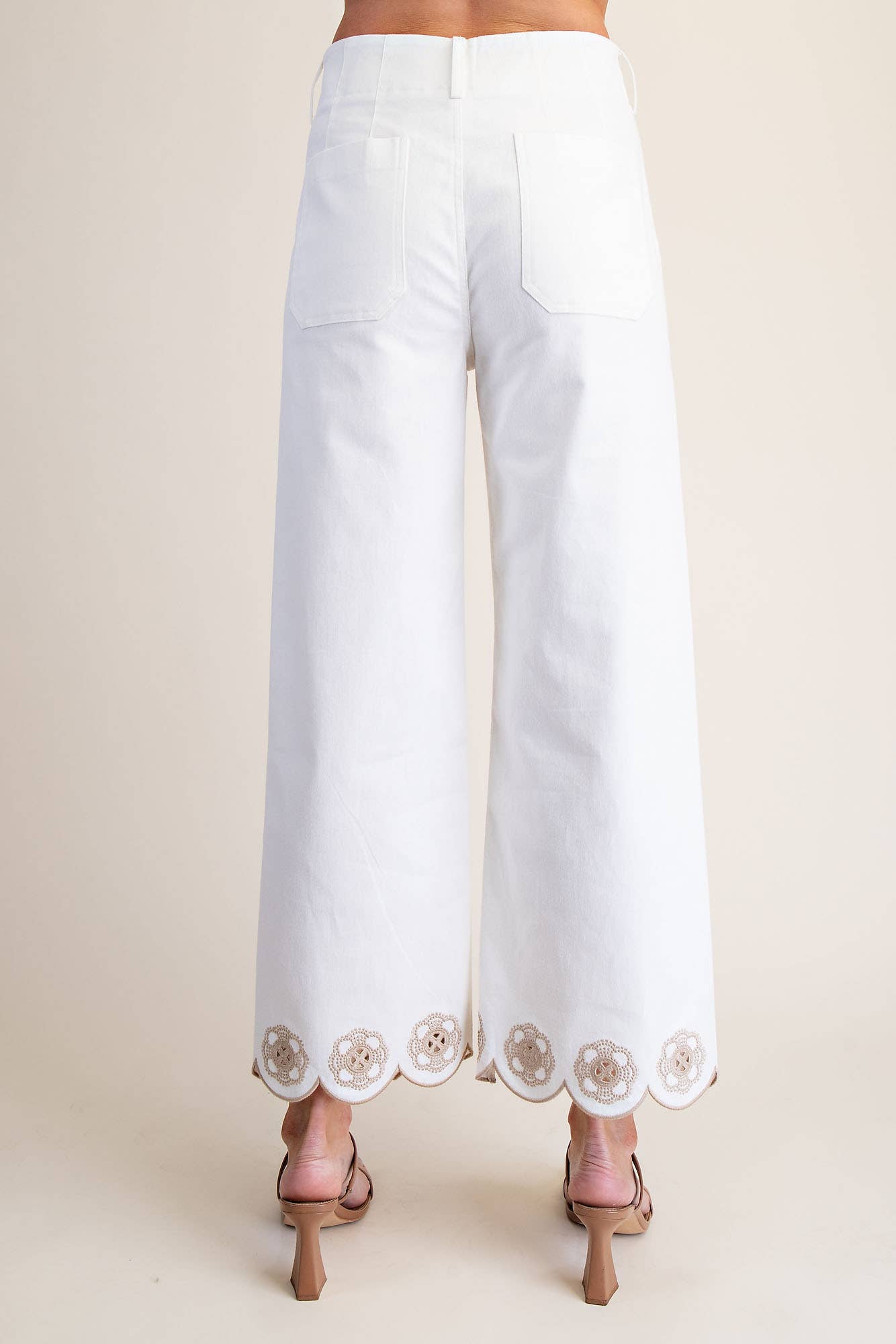 Embroidered Scallop Leg Pants