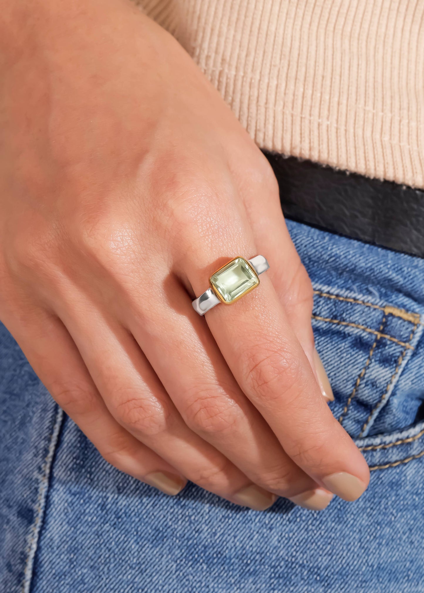 Green Amethyst Gemstone Ring