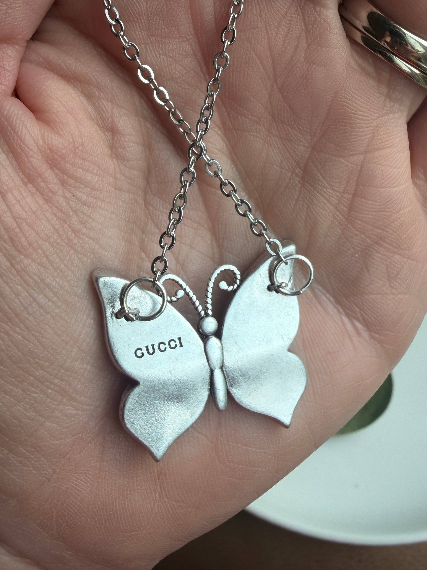 Upcycled Gucci Butterfly Designer Pendant Necklace