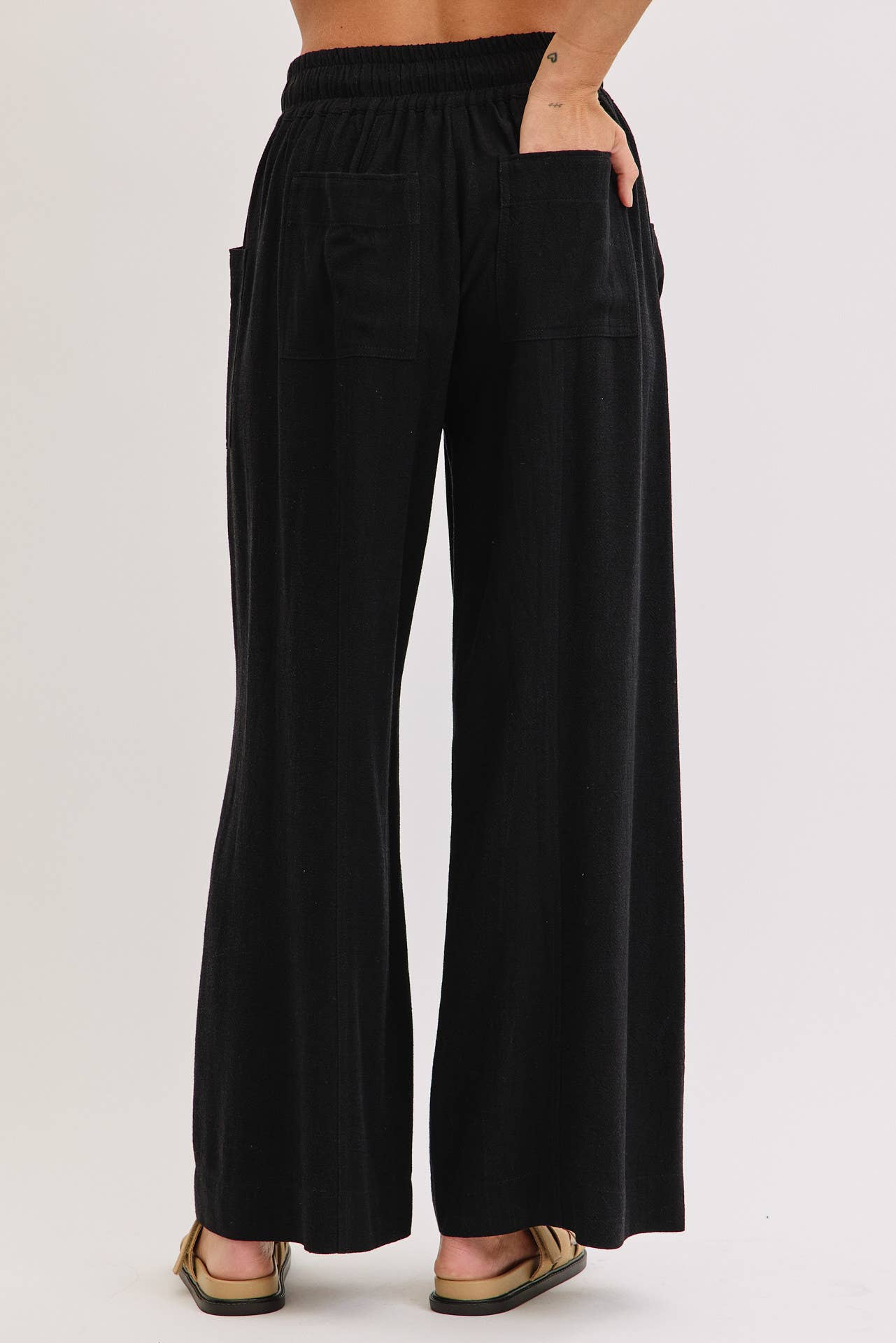 WIDE LEG TIE WAIST LINEN PANTS