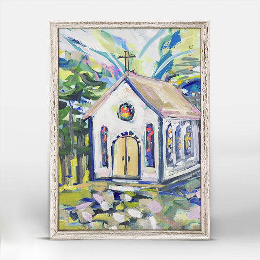 Church Abstract Blue Skies Mini Framed Canvas