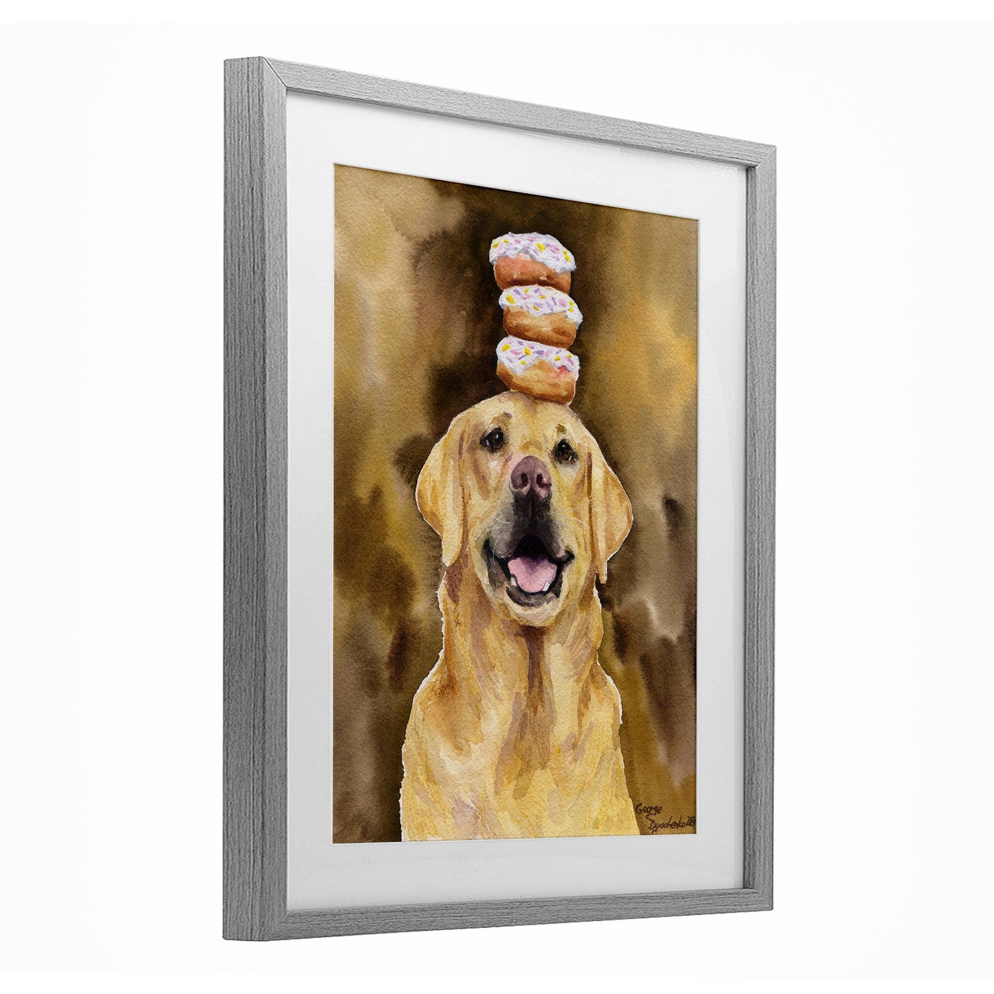 Happy Golden Retriever with - Print Under Glass Wall Art