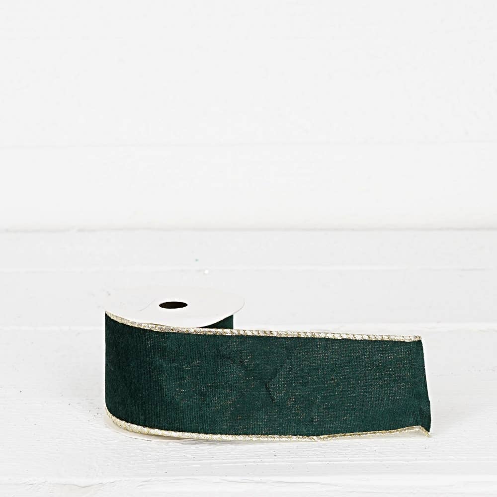 Wired Ribbon-Green hard velvet w. Gold Back (2.5inW)