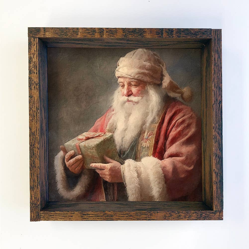 Vintage Santa Art Framed Boxed Sign
