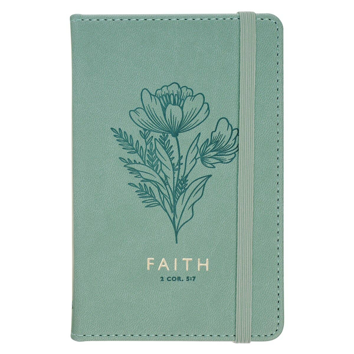 Small Notebook with Elastic Closure Faux Green Faith