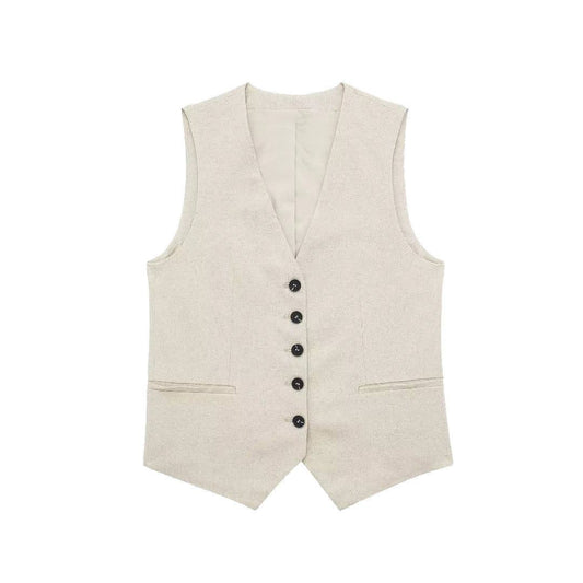 Ladies Solid Color V-Neck Vest And Vest/Shorts/Set 1052