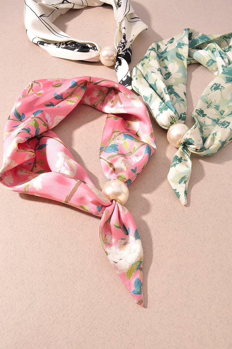 Floral Print Silk Scarf Necklace