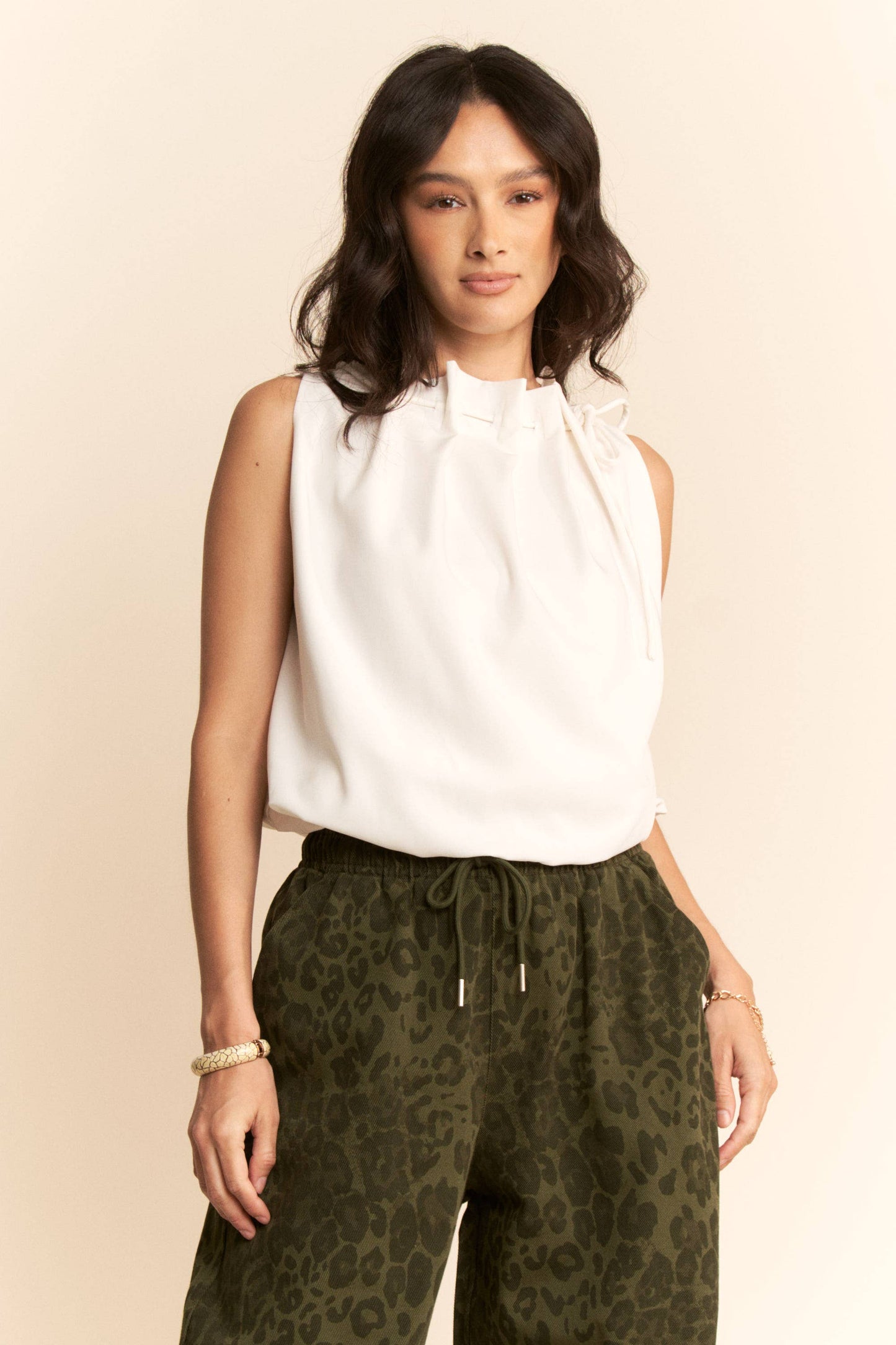 Cowl Neck Tie Detail Sleeveless Top